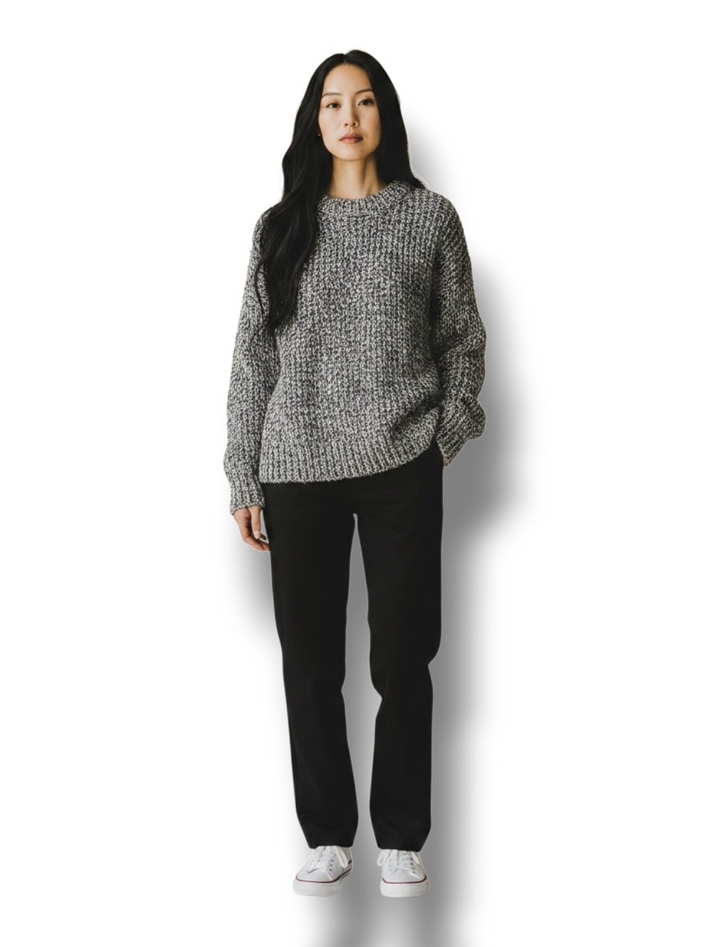 Cliche’ Womens Long Sleeve Crew Neck Sweater Longline High-Low Wool Blend Gray L